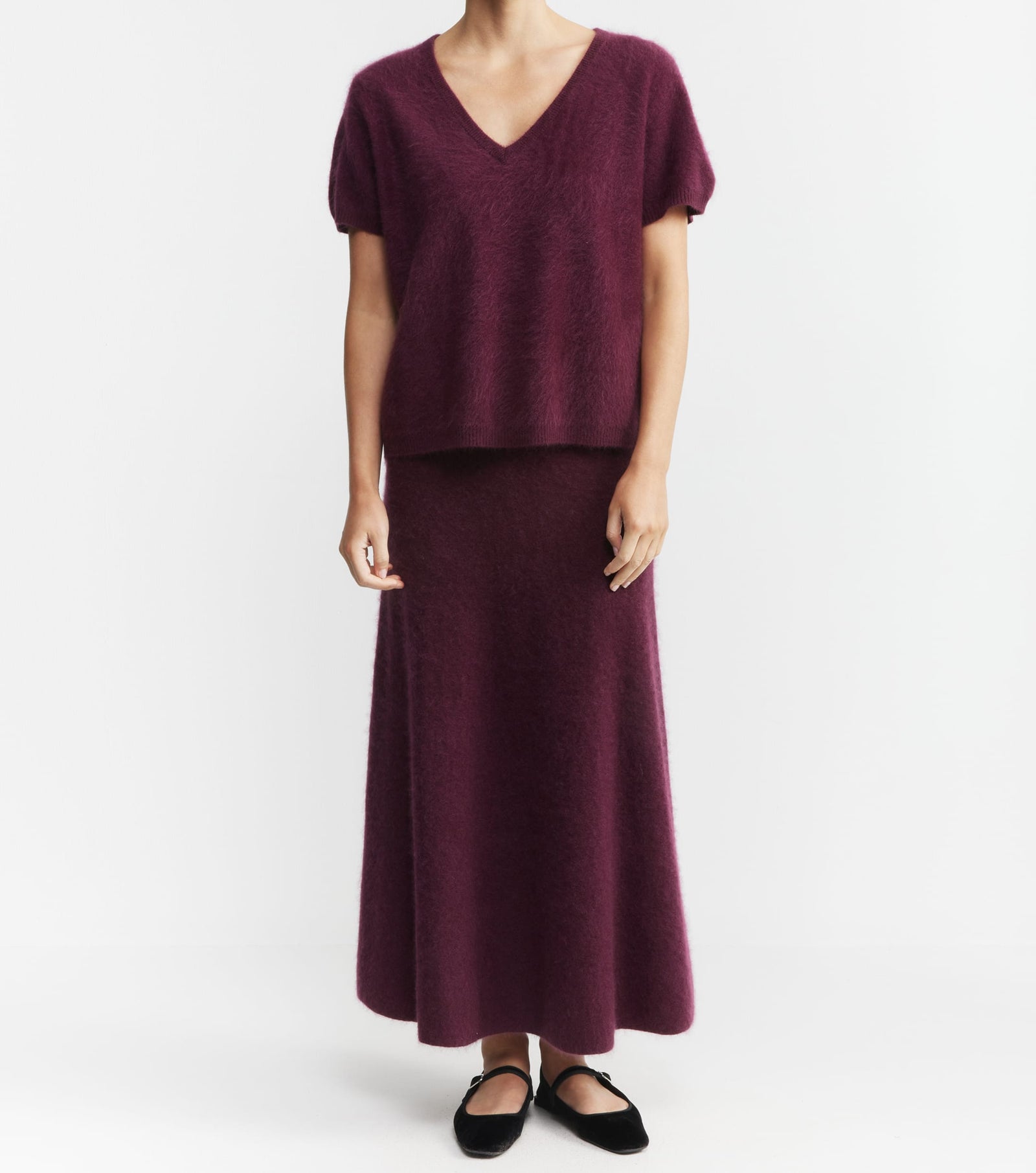 Brushed Cashmere Aline Skirt - Burgundy