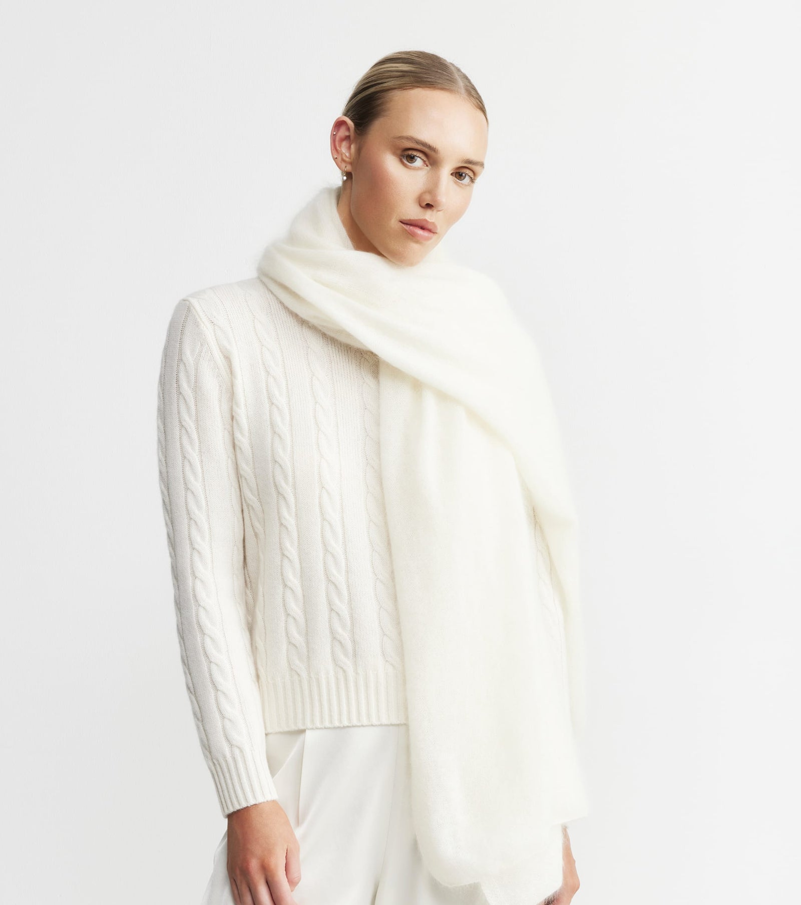 Brushed Cashmere Wrap - Cream