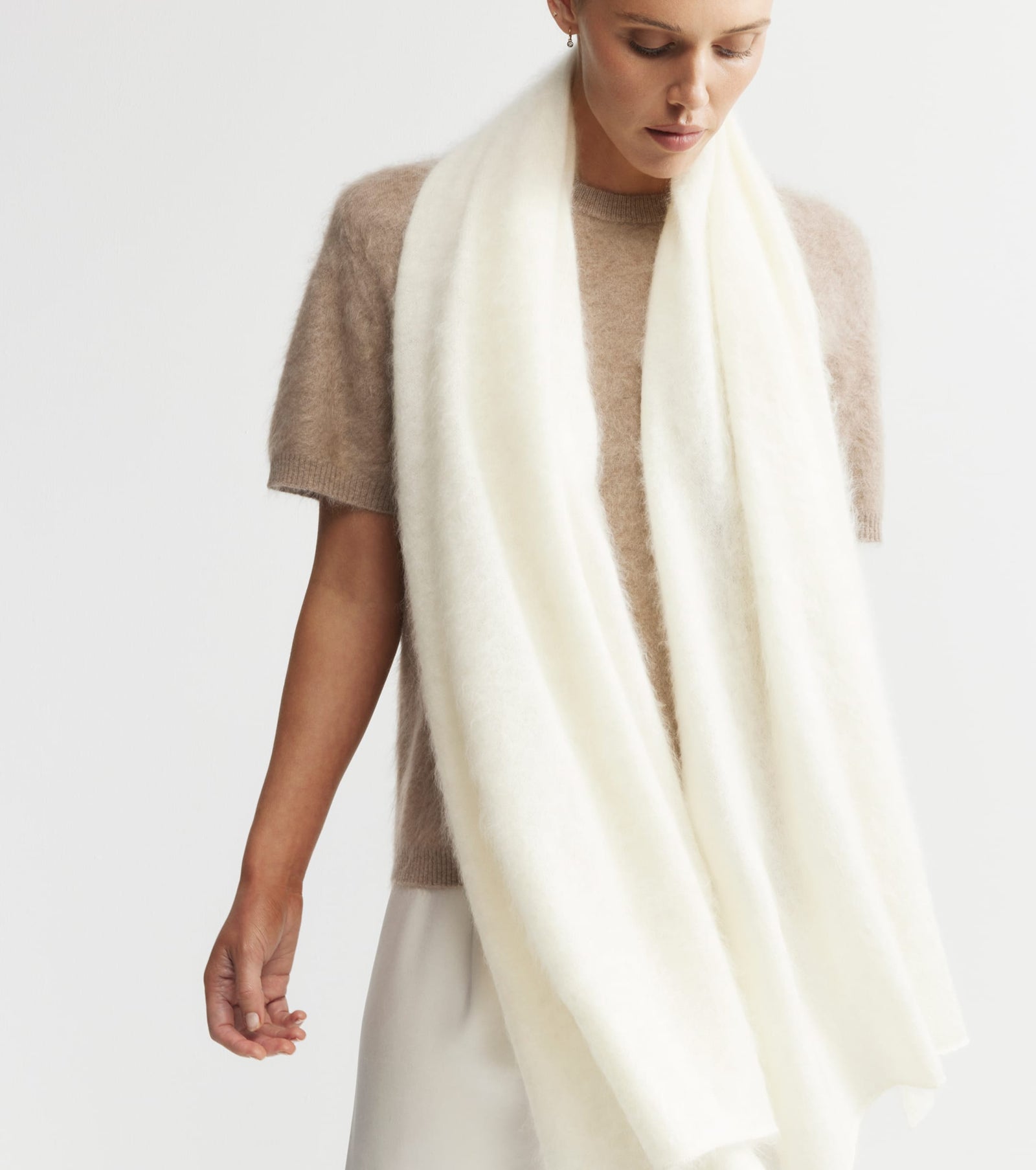Brushed Cashmere Wrap - Cream