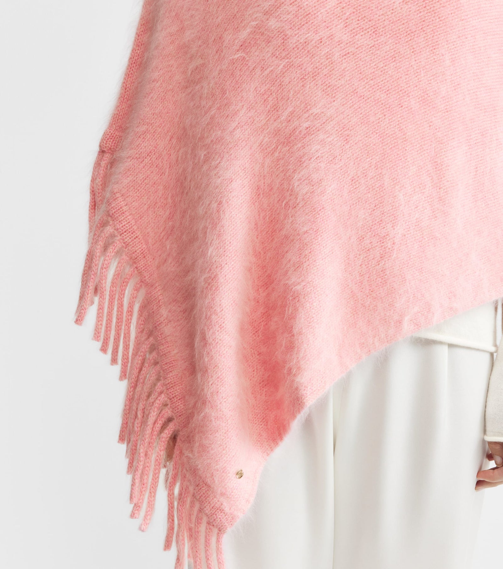 Brushed Cashmere Tassel Poncho - Pink Marle