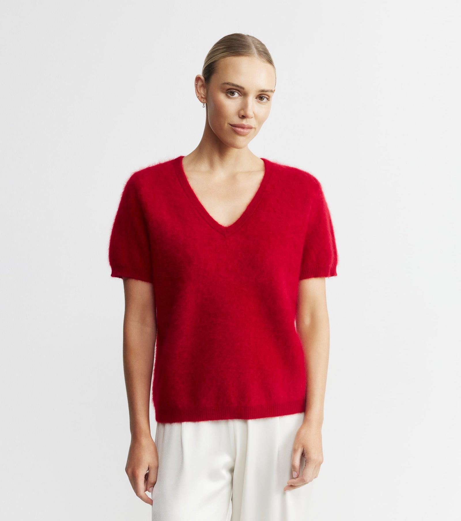 Brushed Cashmere V Tee - Red