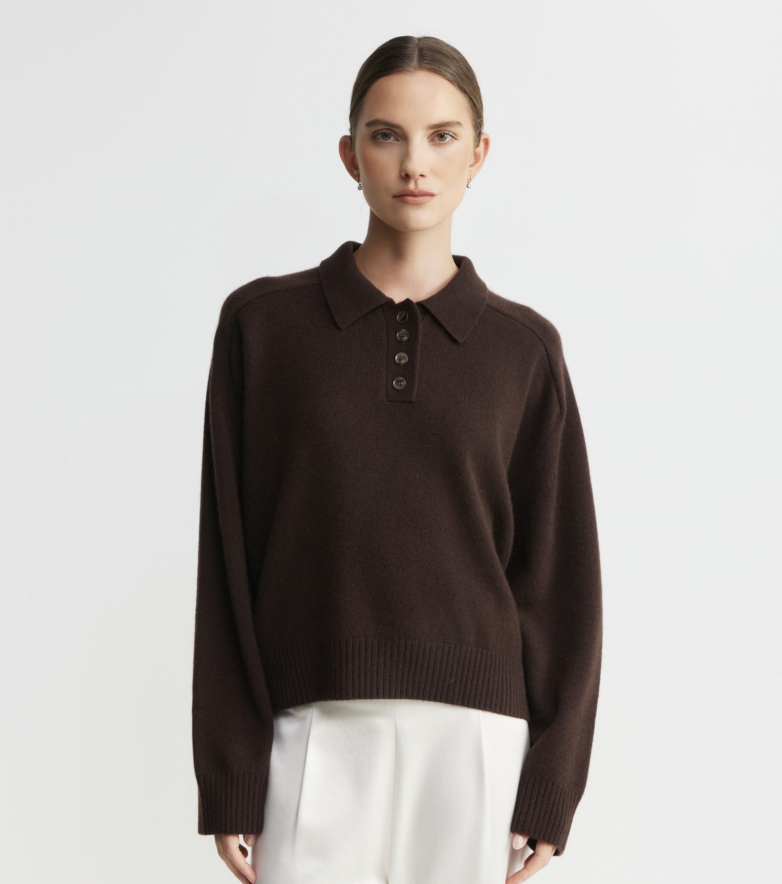 Cashmere Button Polo - Cacao