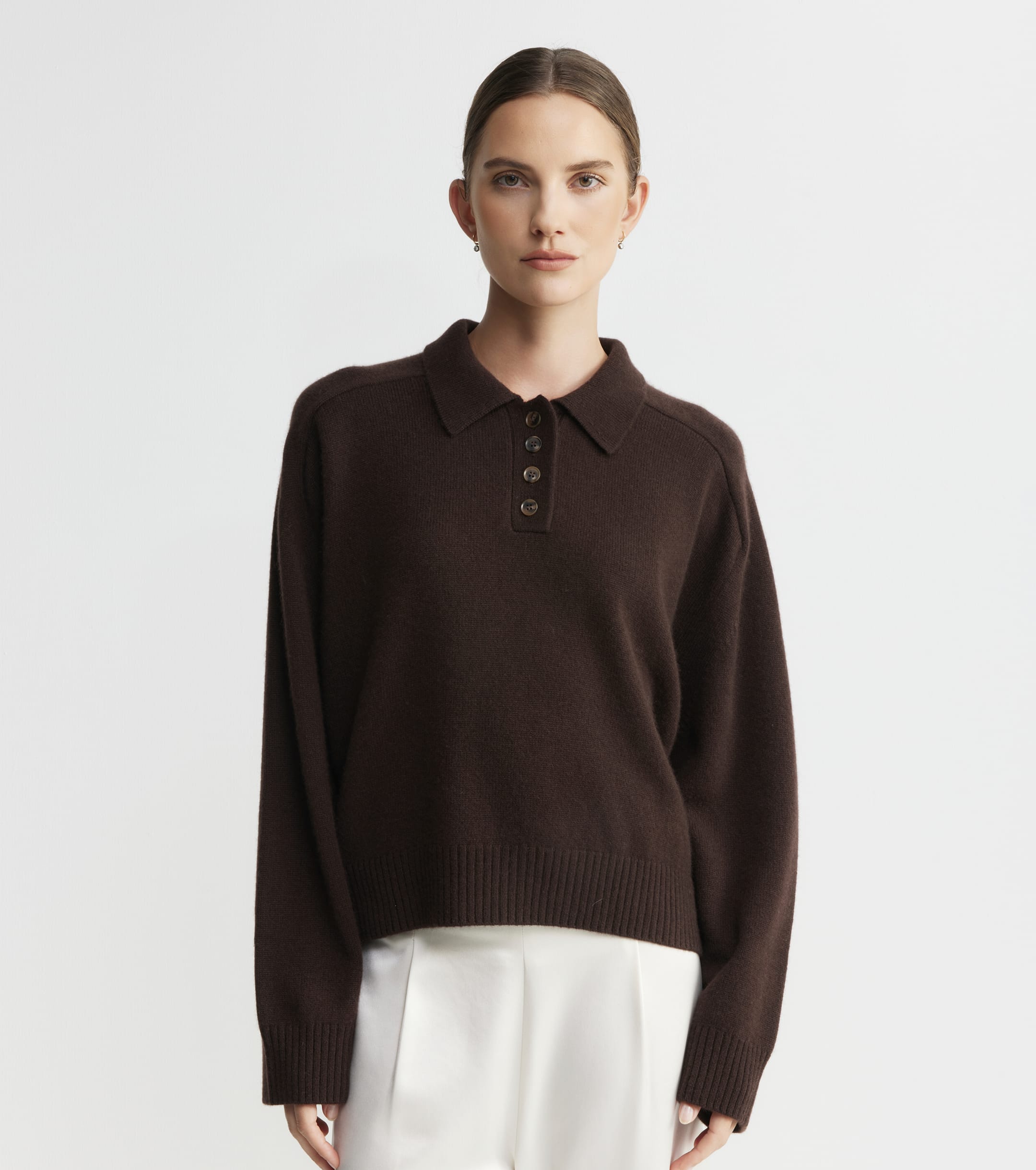 Cashmere Button Polo - Cacao