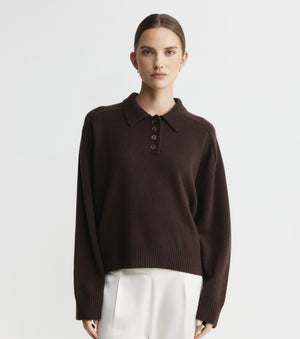 Cashmere Button Polo - Cacao
