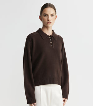 Cashmere Button Polo - Cacao