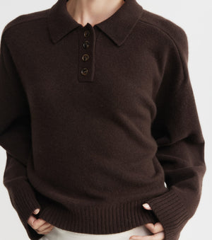 Cashmere Button Polo - Cacao