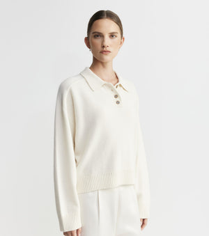 Cashmere Button Polo - Cream