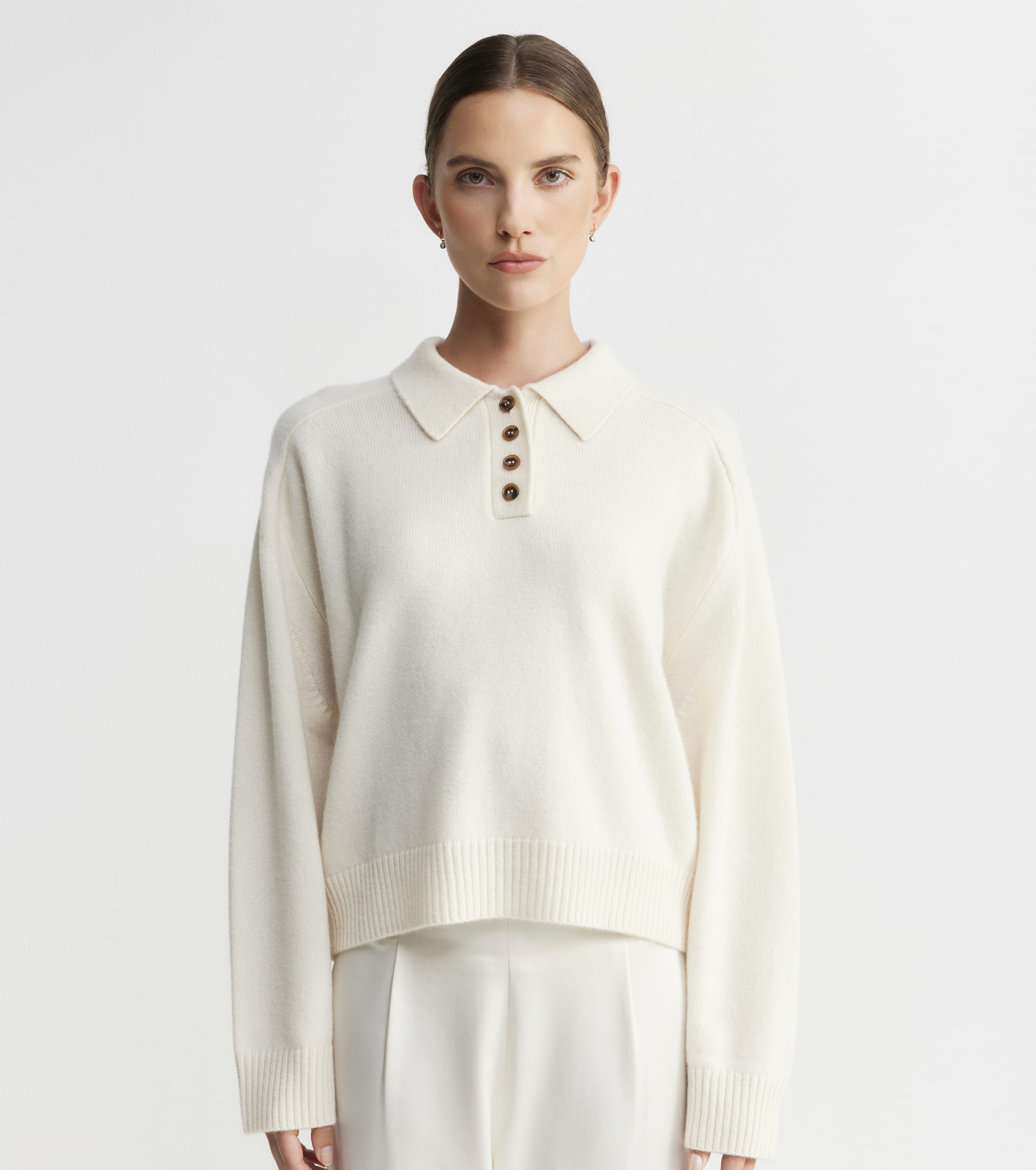 Cashmere Button Polo - Cream