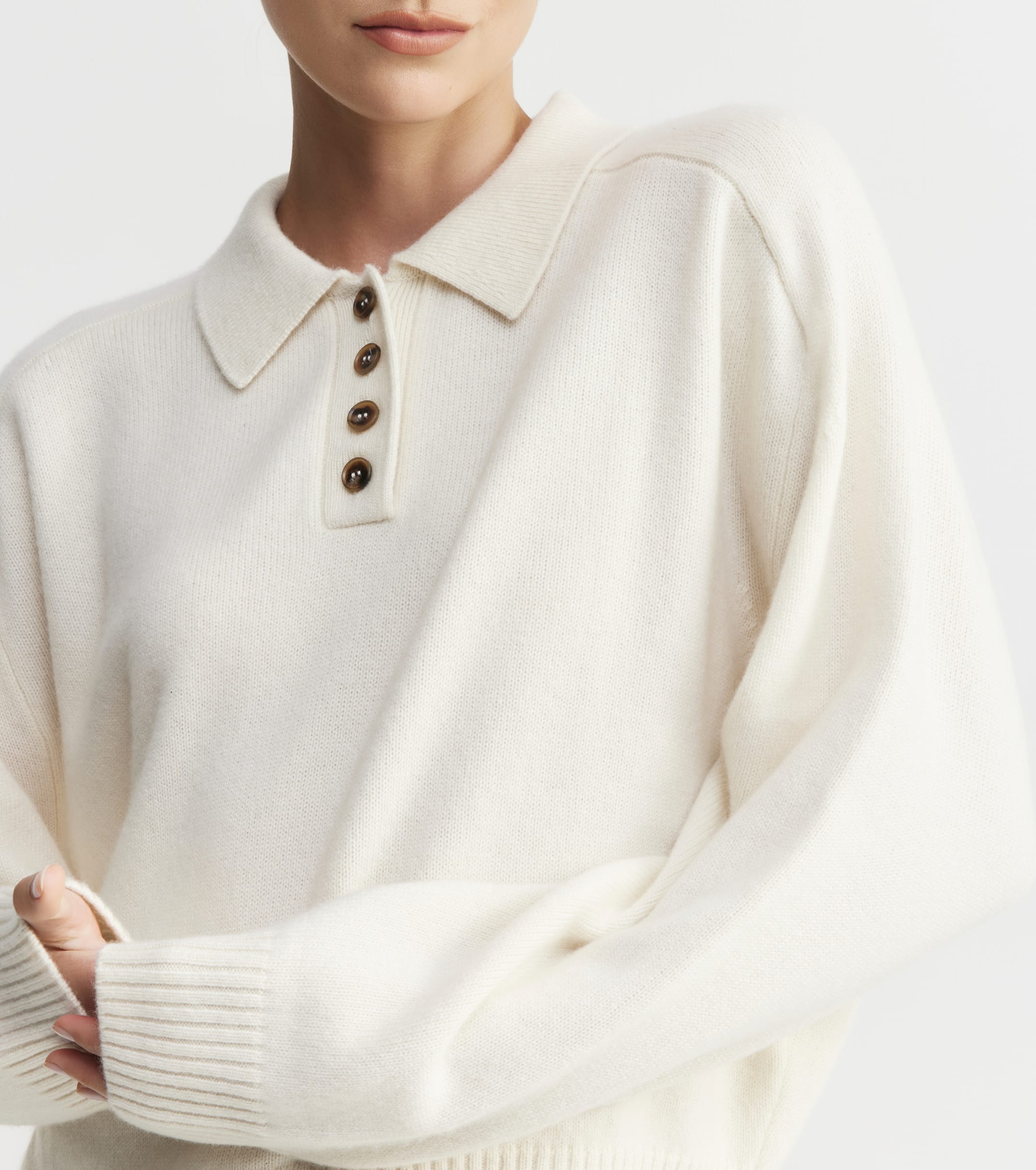 Cashmere Button Polo - Cream
