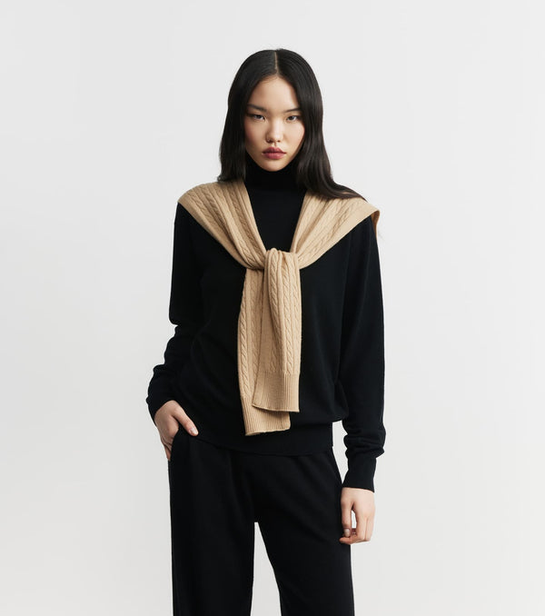 Cashmere Cable Sweater Scarf - Camel