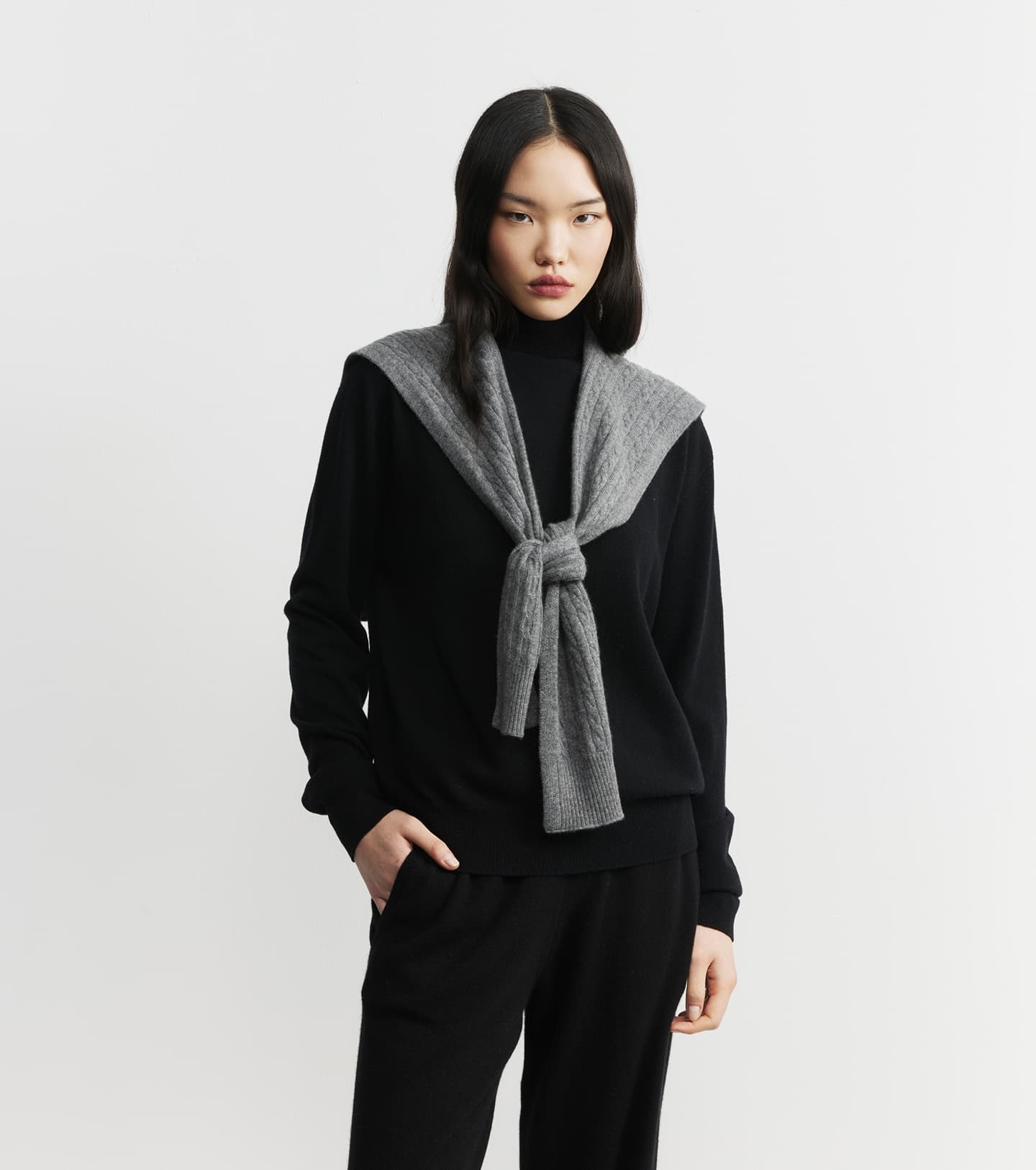 Cashmere Cable Sweater Scarf - Graphite