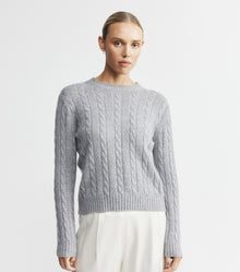  Cashmere Cable Crew - Dark Grey Melange