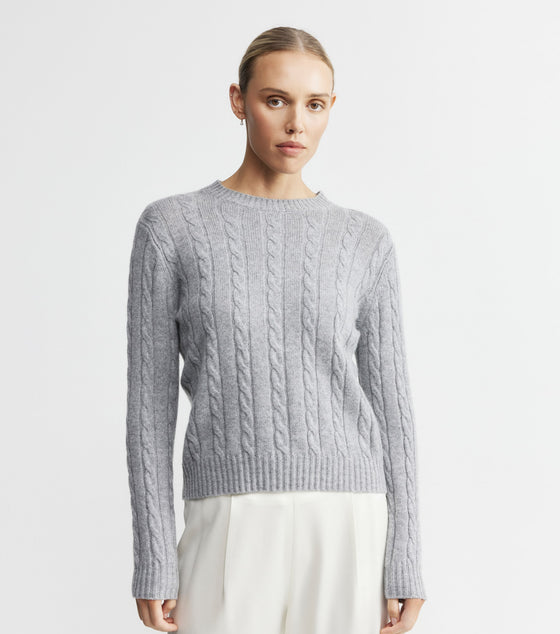 Cashmere Cable Crew - Dark Grey Melange