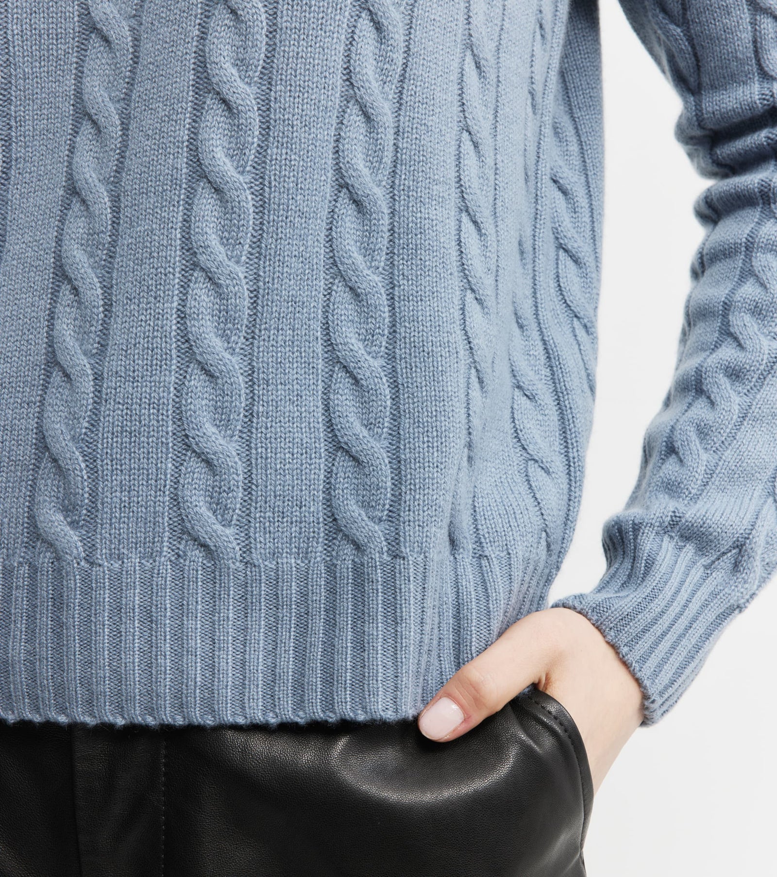 Cashmere Cable Crew Sweater - Steel Blue