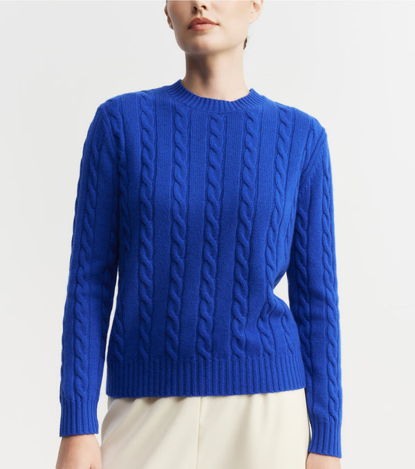 Cashmere Cable Crew Sweater - Lapis