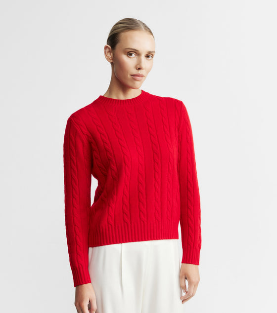 Cashmere Cable Crew - Red