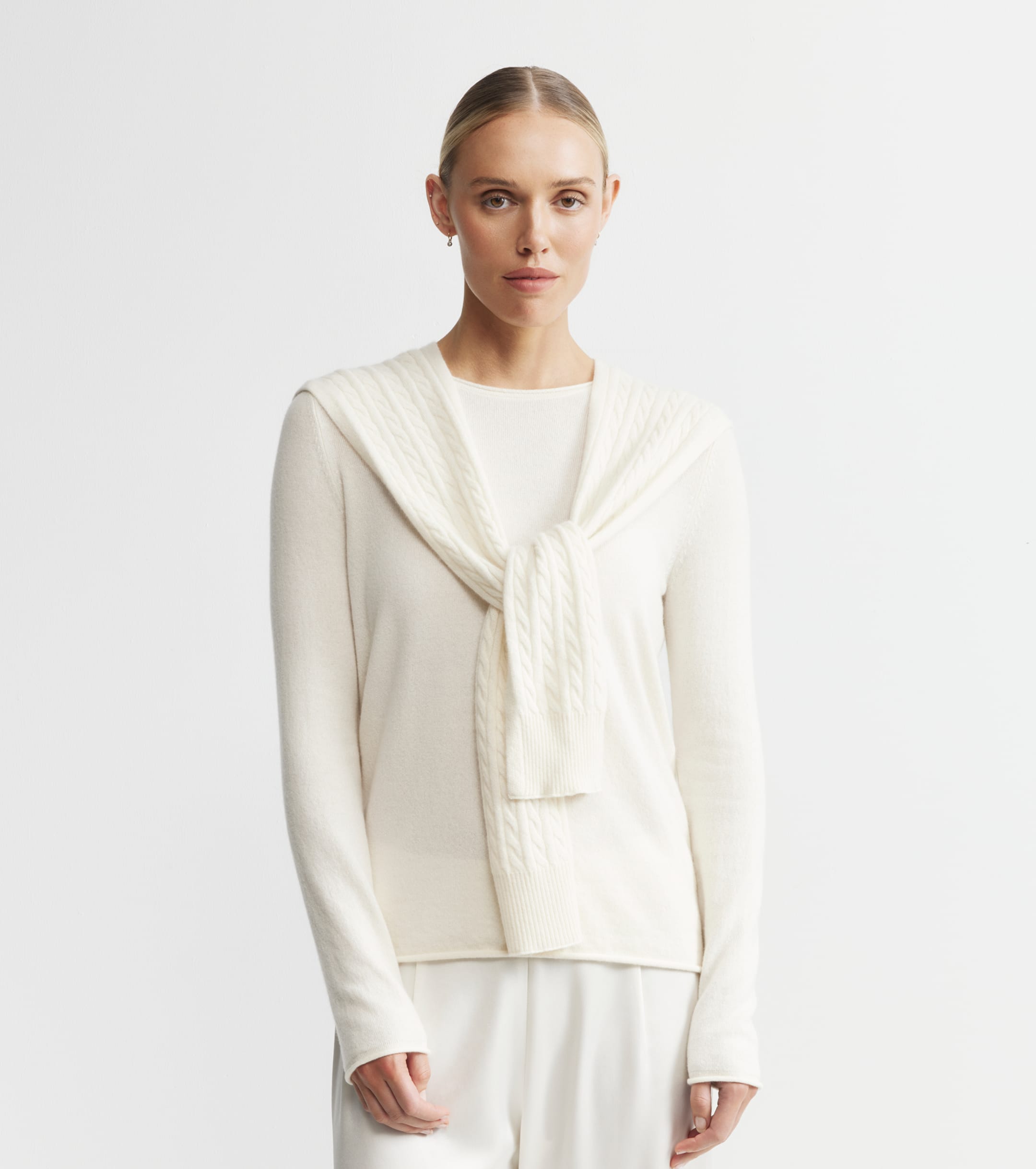 Cashmere Cable Sweater Scarf - Cream