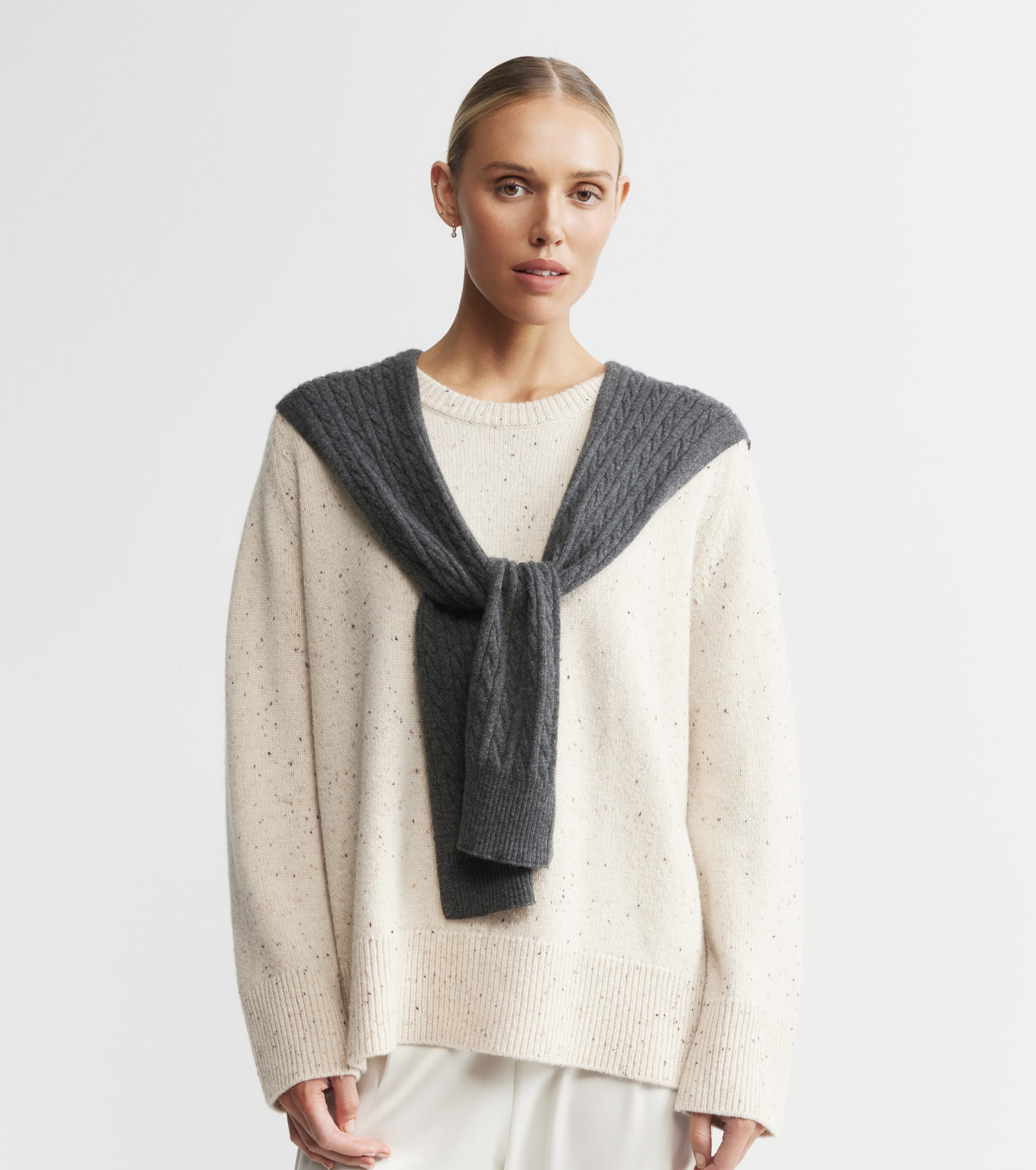 Cashmere Cable Sweater Scarf - Graphite