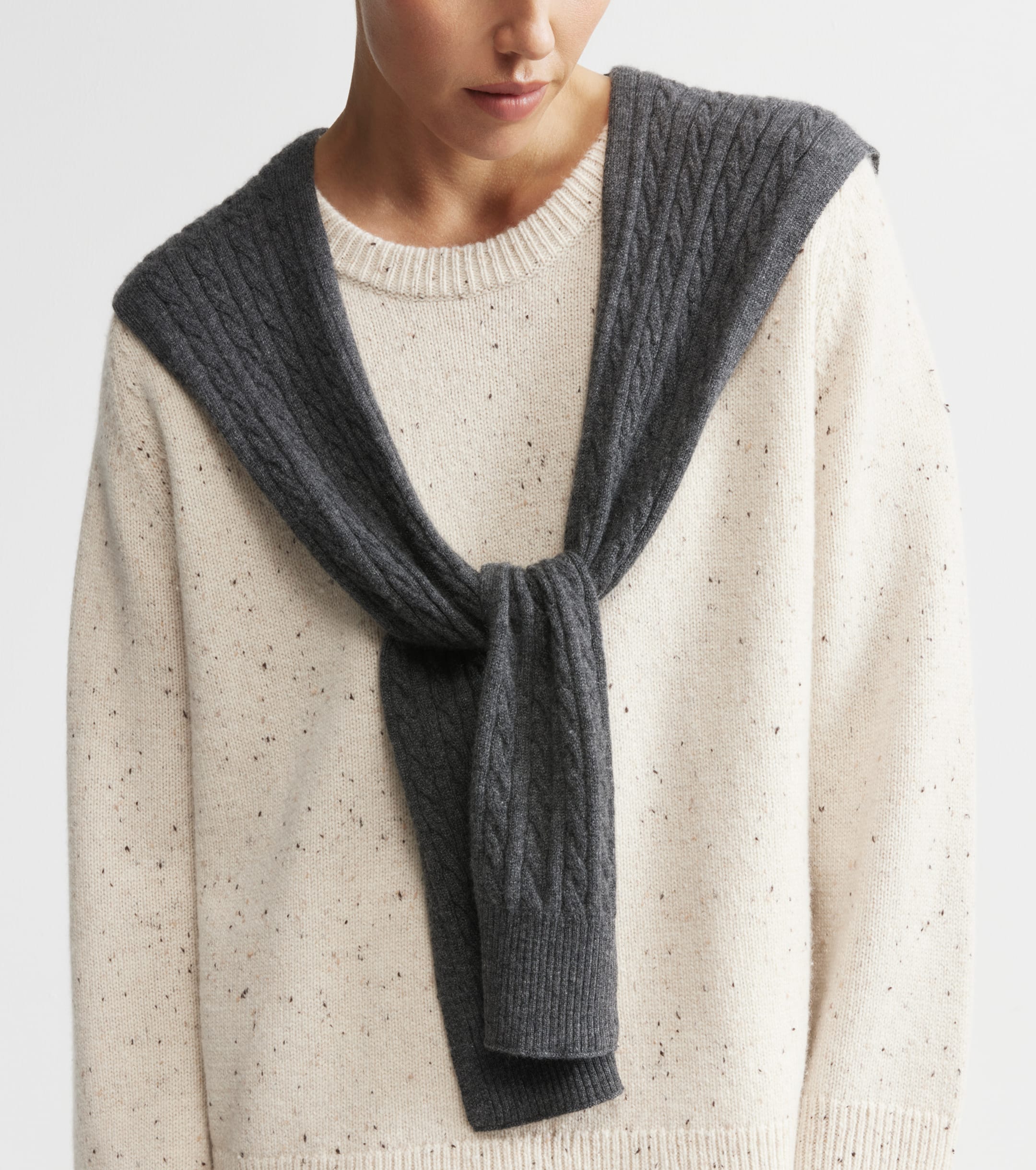Cashmere Cable Sweater Scarf - Graphite