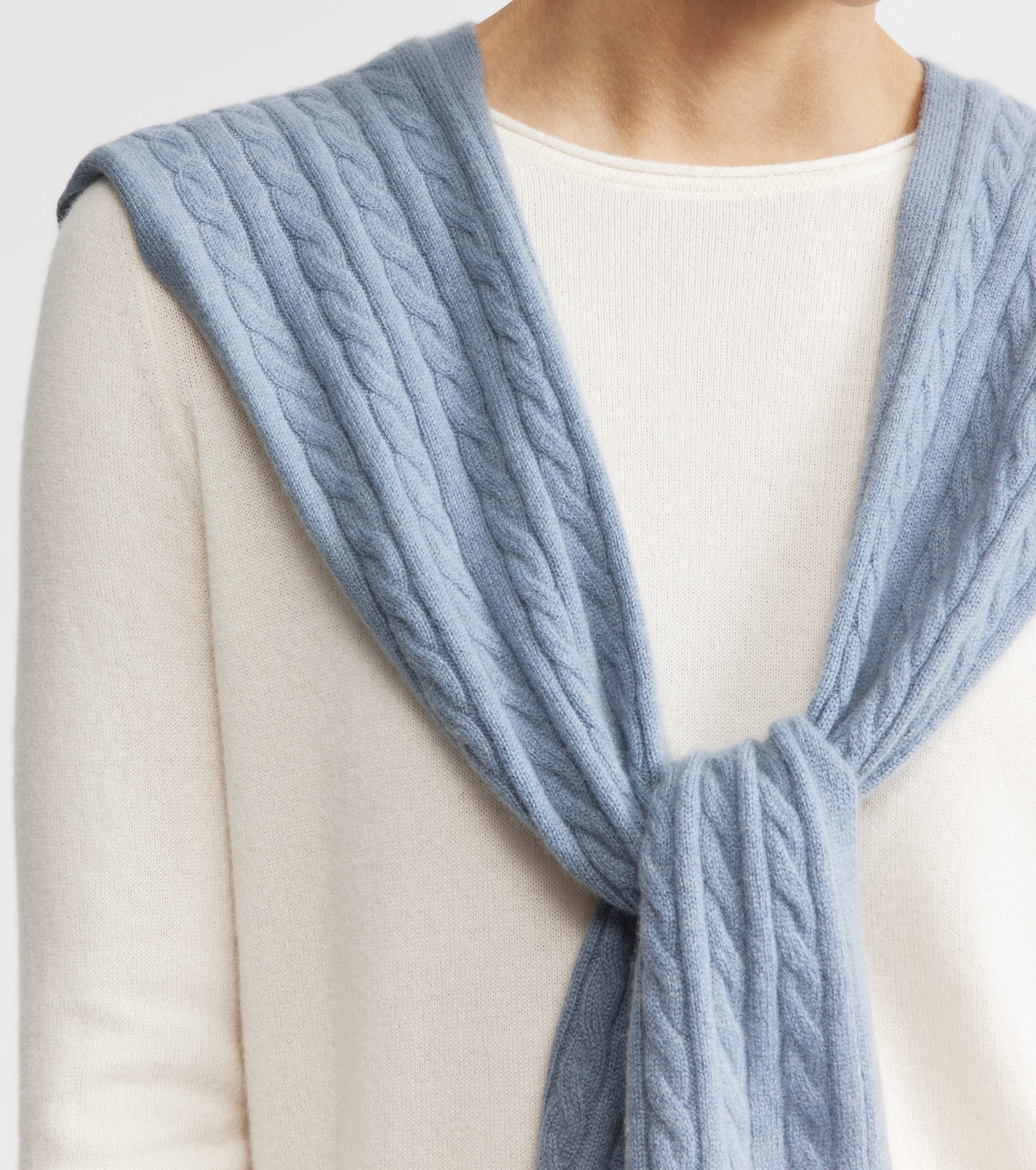 Cashmere Cable Sweater Scarf - Steel Blue