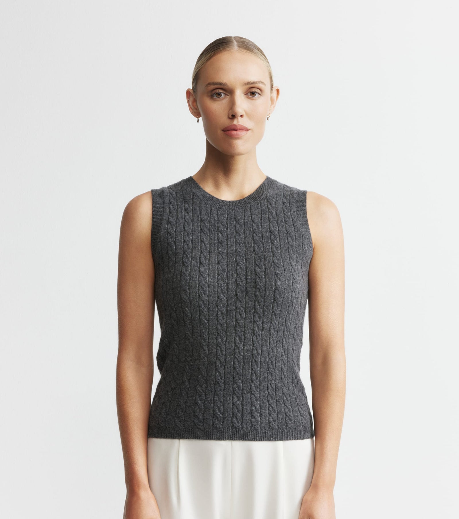 Cashmere Cable Tank - Graphite