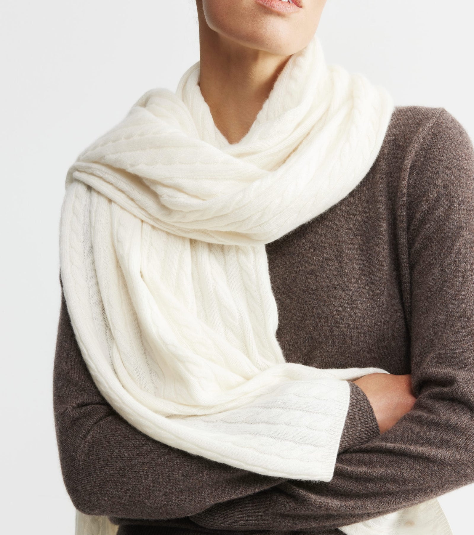 Cashmere Cable Travel Wrap - Cream