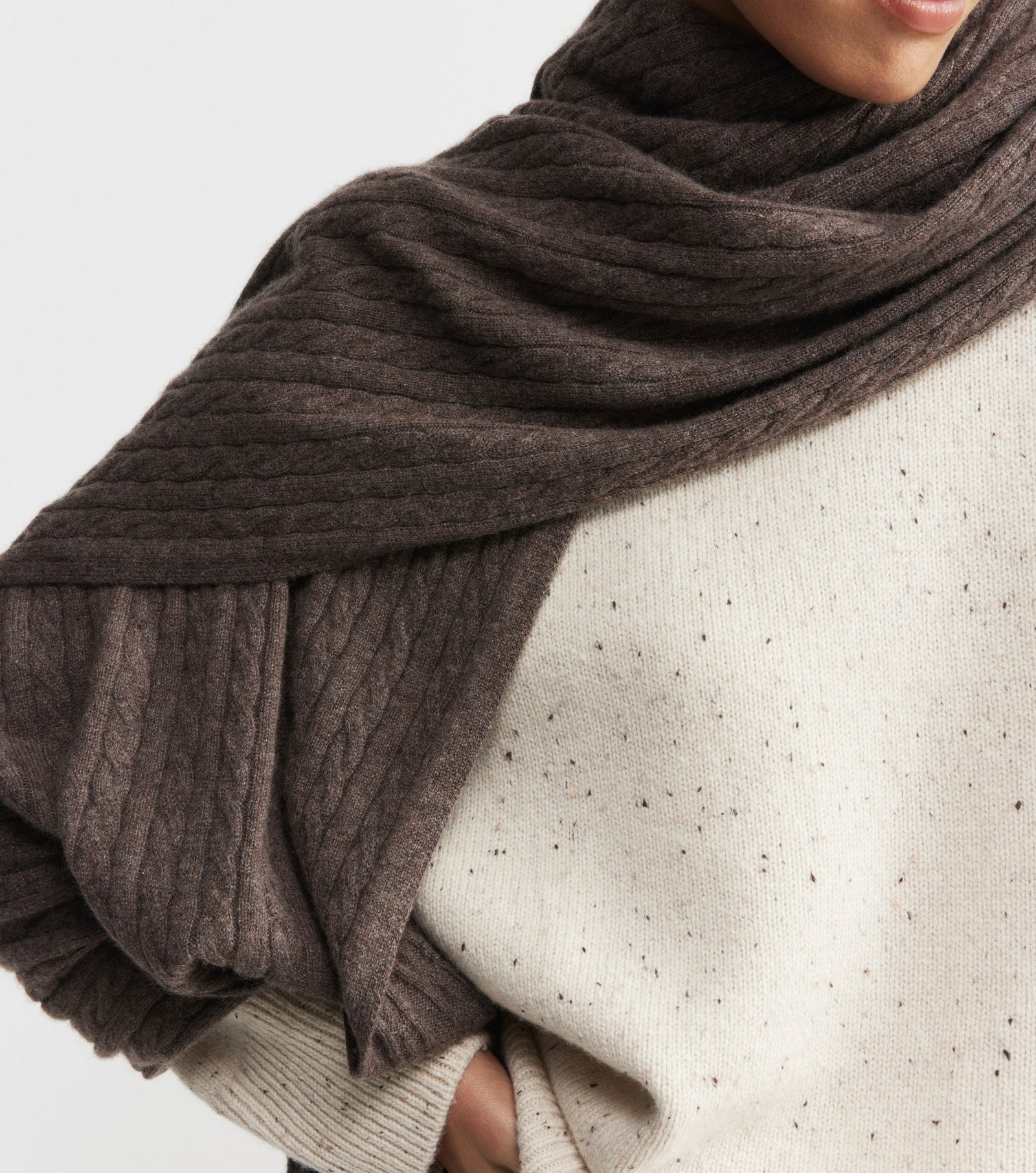 Cashmere Cable Travel Wrap - Brown Melange