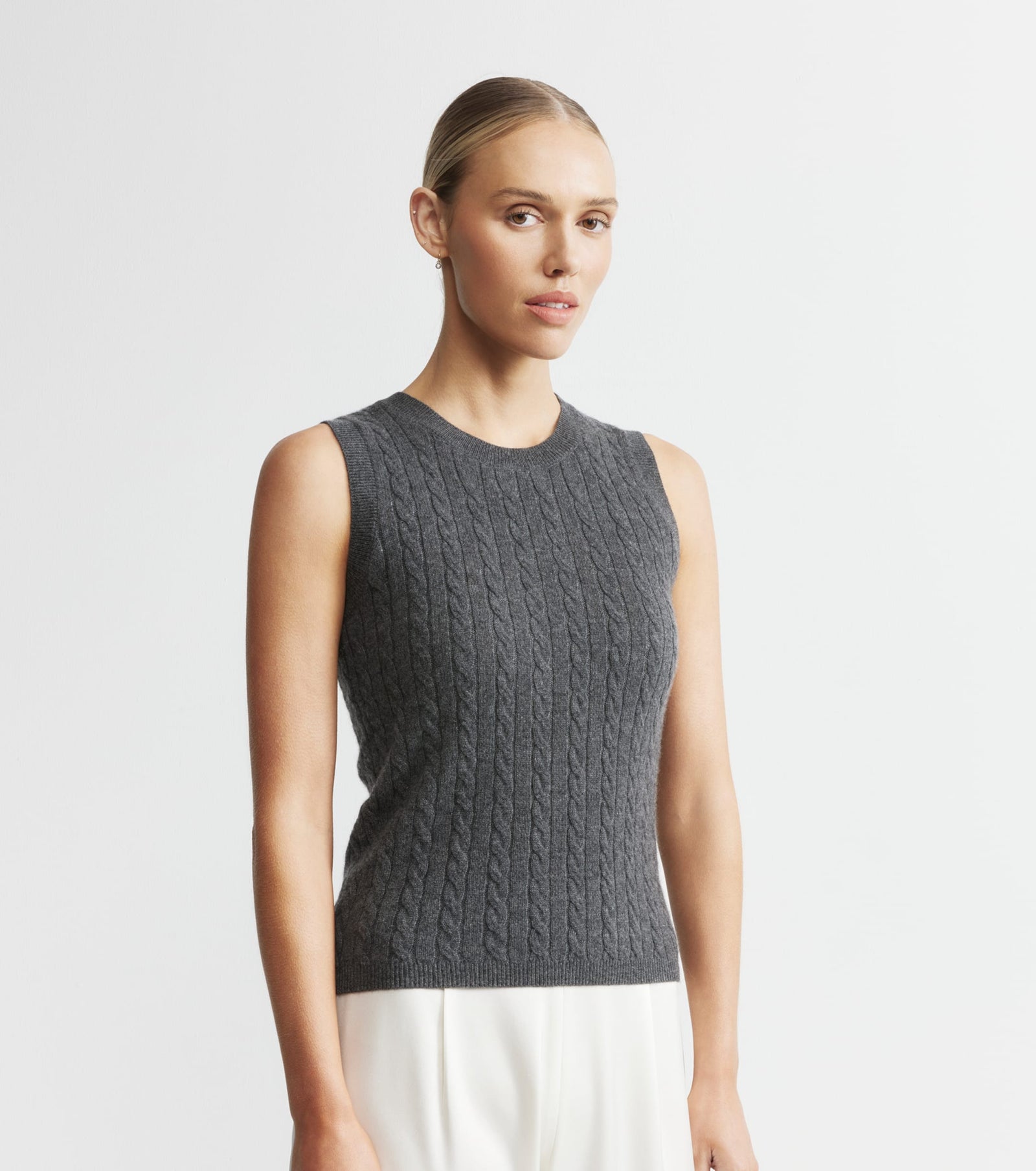 Cashmere Cable Tank - Graphite