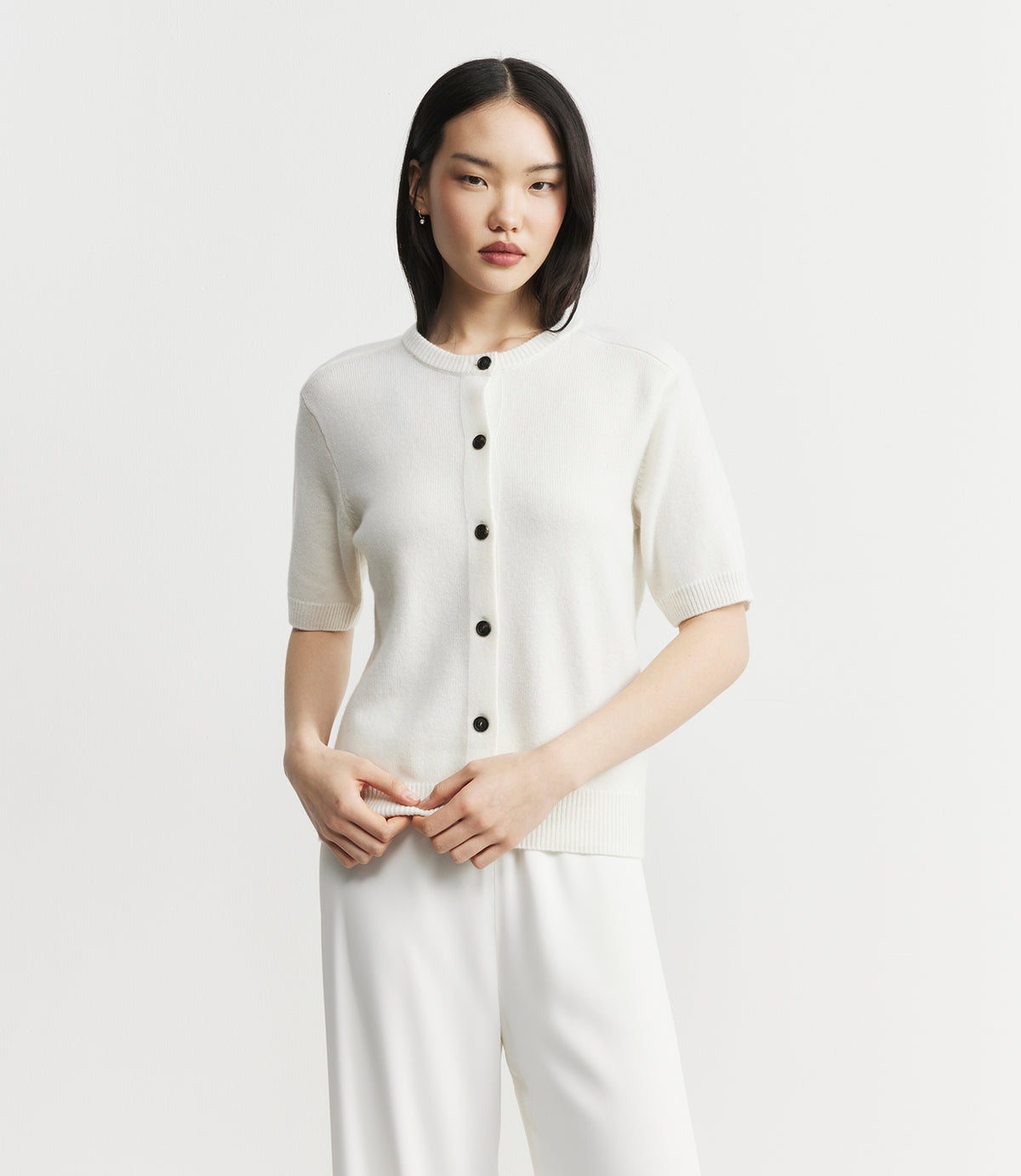 Cashmere Short Sleeve Cardigan - White