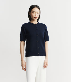 Cashmere Short Sleeve Cardigan - Navy