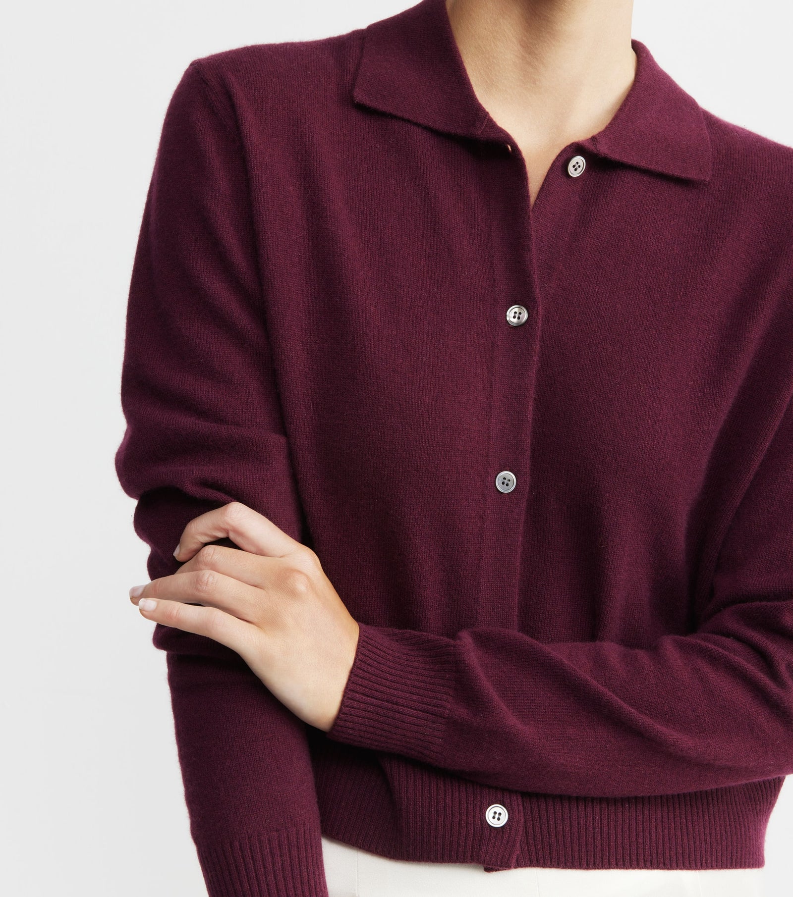 Cashmere Cardigan with Collar - Burgundy