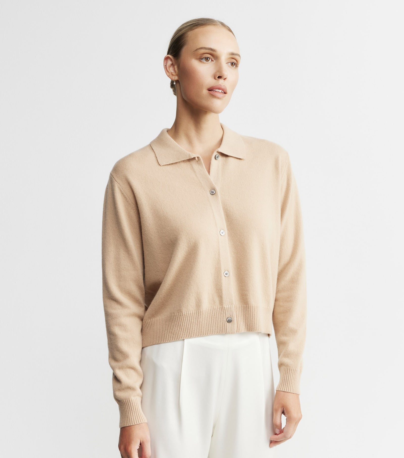 Cashmere Cardigan with Collar - Camel