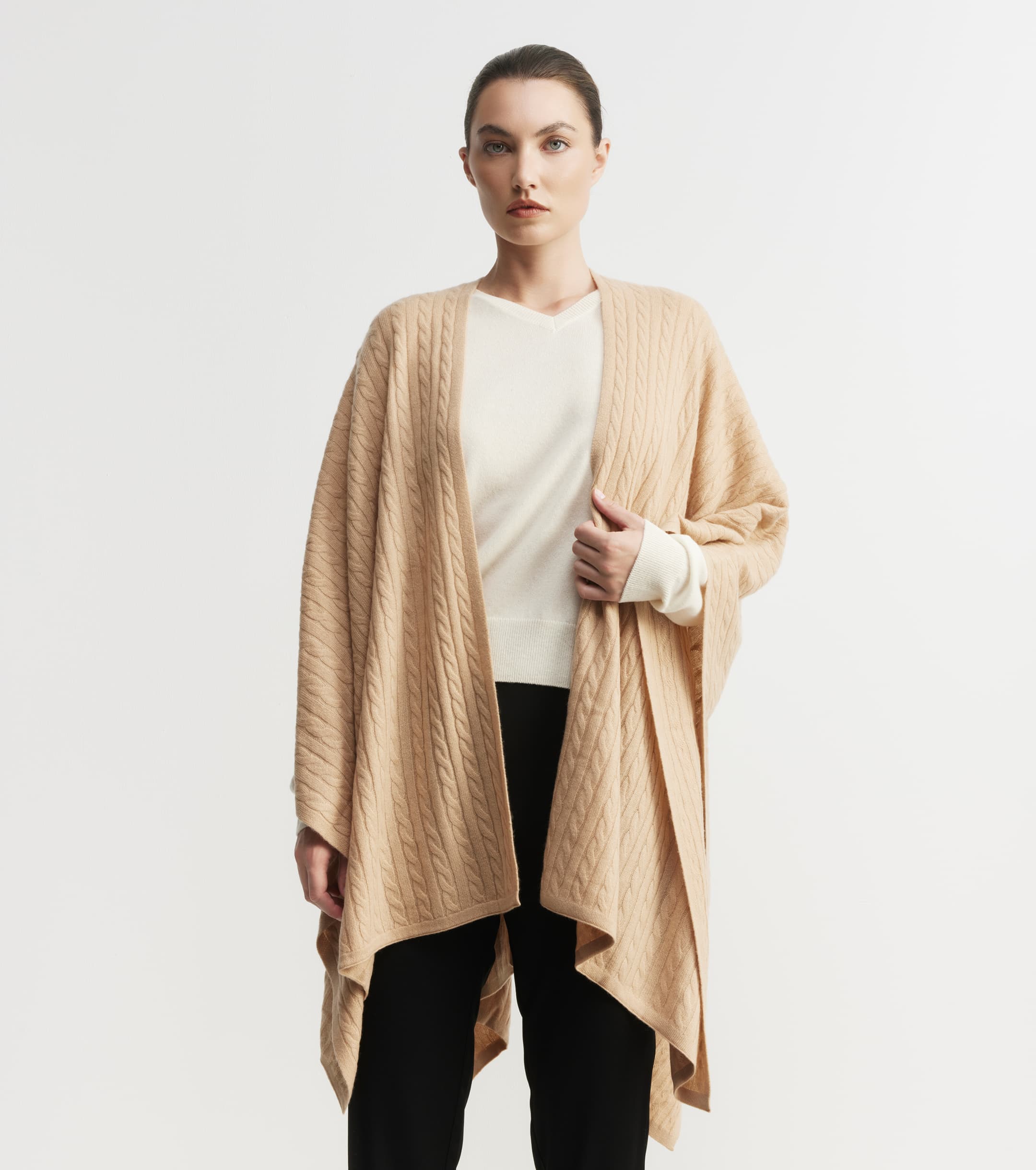 Cashmere Cable Cape - Camel