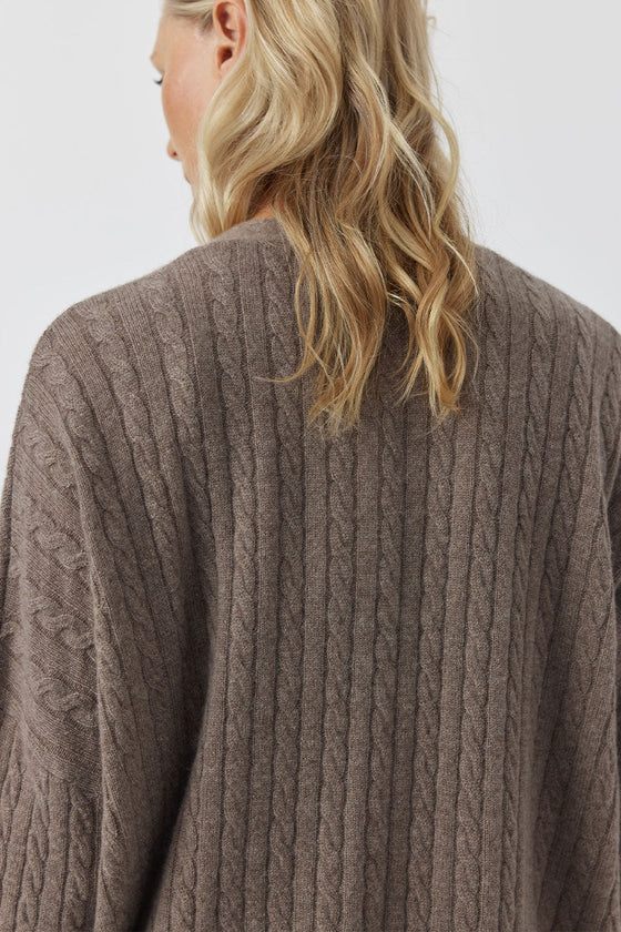 Relaxed Cashmere Cable Cardigan - Walnut