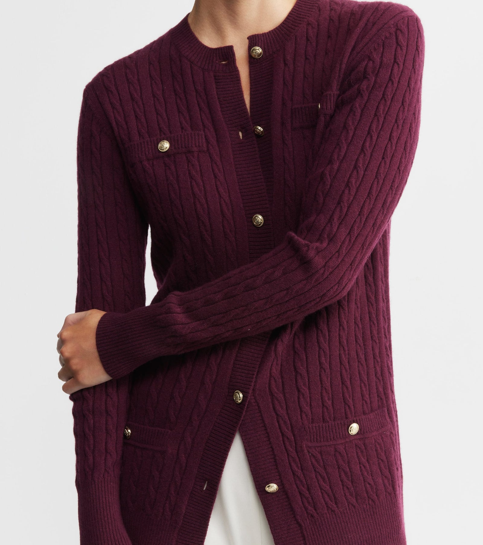 Cashmere Cable Longline Jacket - Burgundy