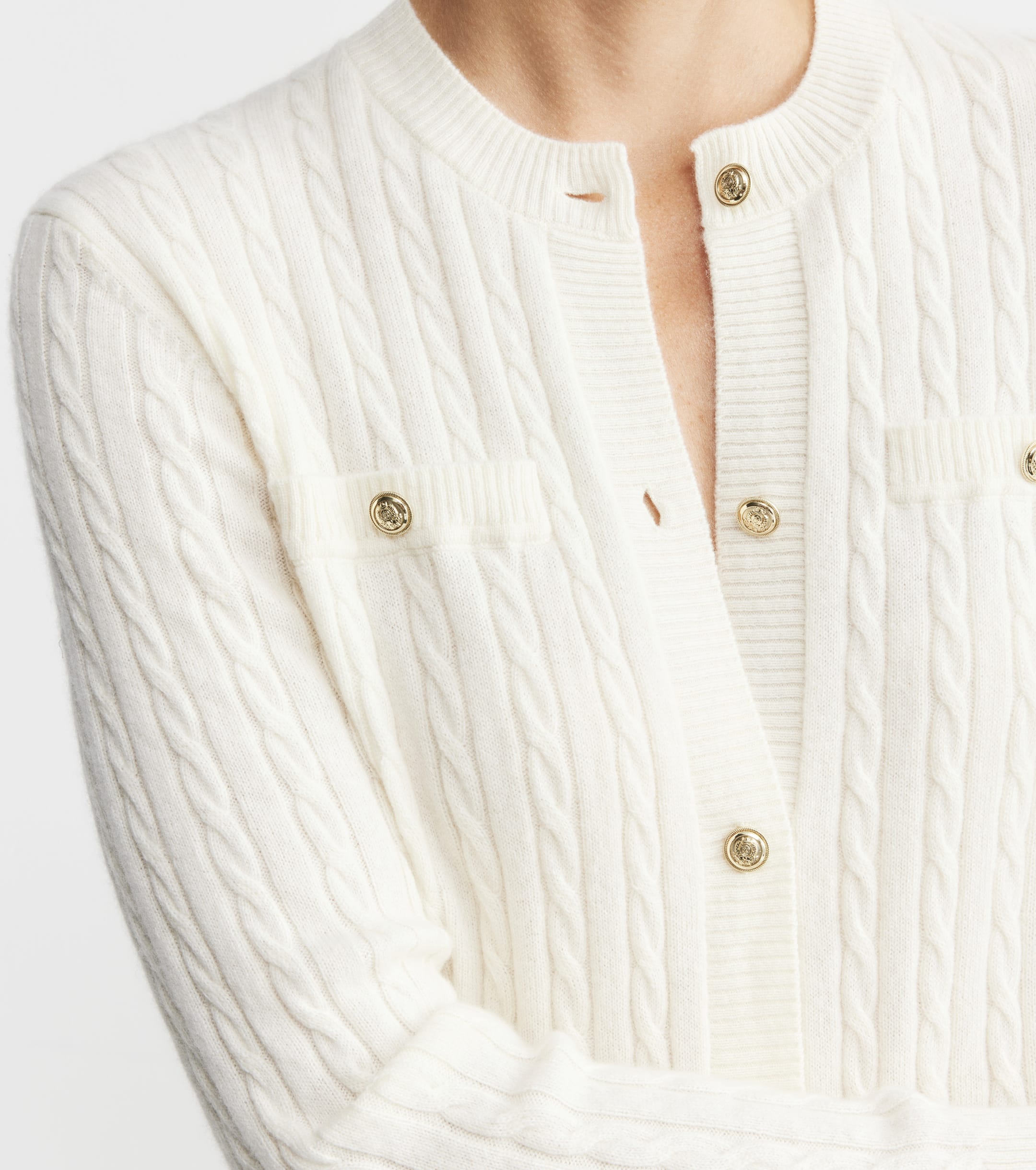 Cashmere Cable Longline Jacket - Cream