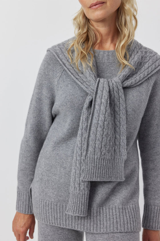 Cashmere Cable Sweater Scarf - Dark Grey Melange