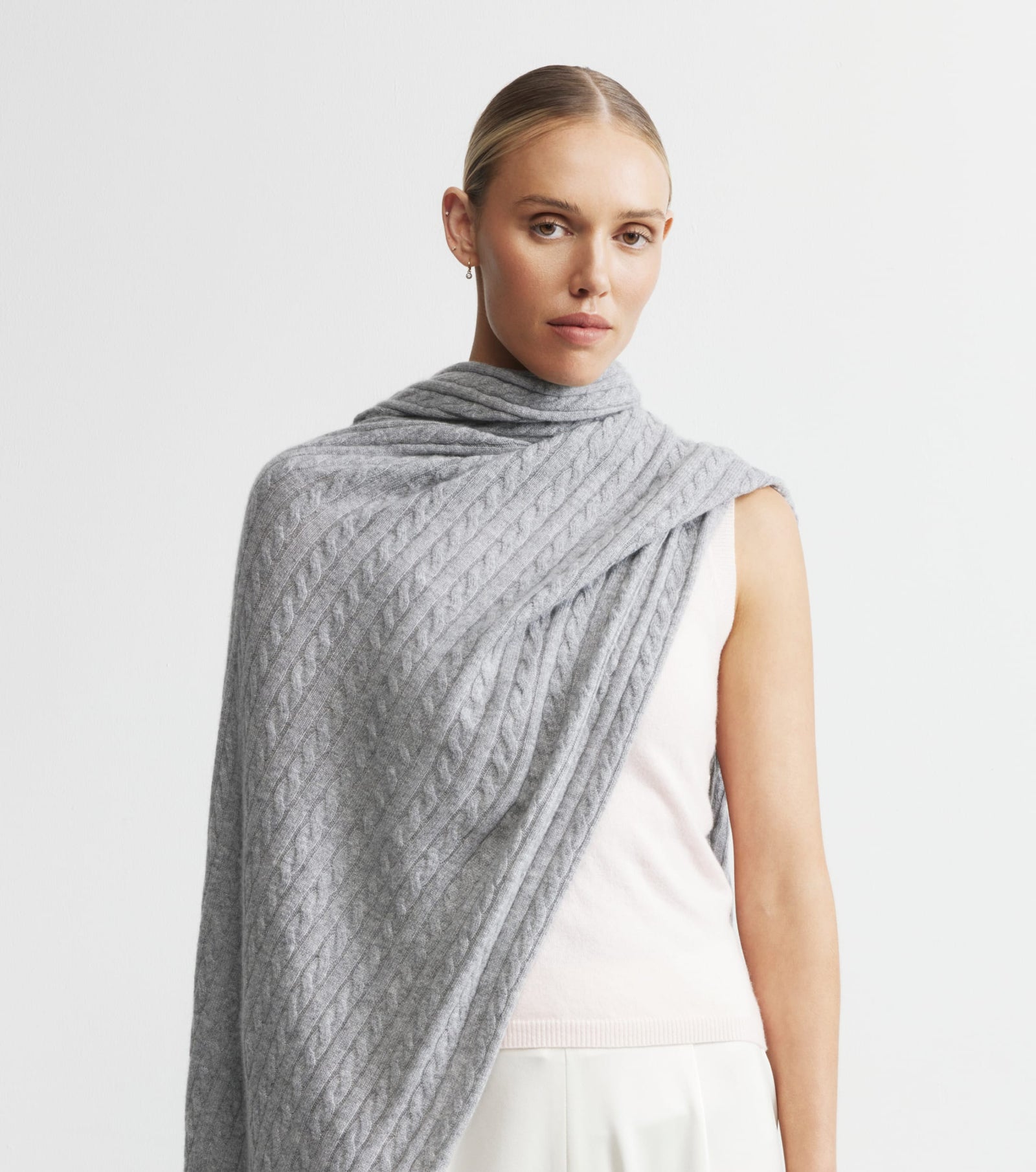 Cashmere Cable Travel Wrap - Dark Grey Melange