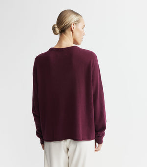 Cashmere Featherweight Oversize Crew - Burgundy