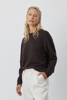  Cashmere Featherweight Oversize Crew - Chocolate