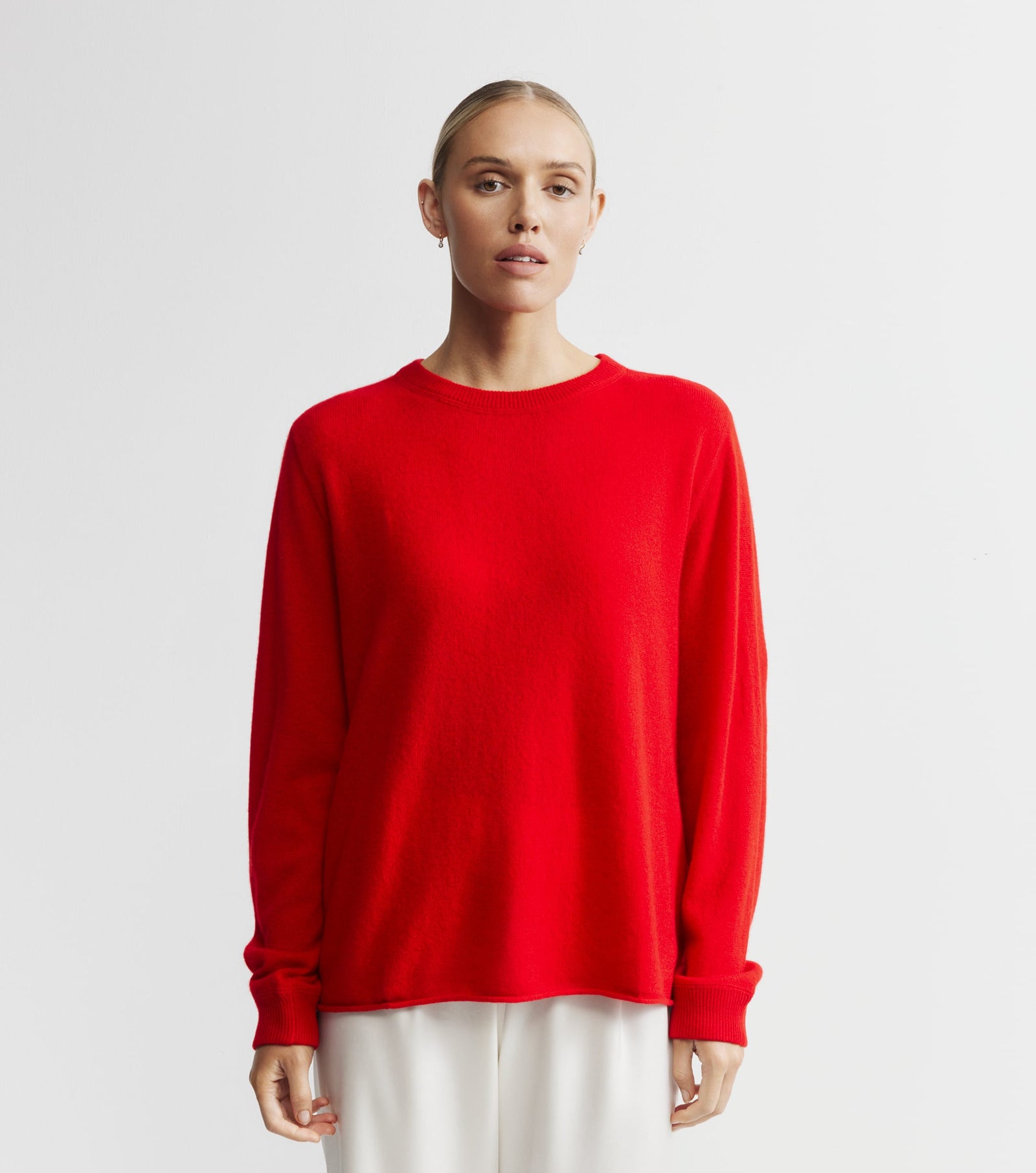 Cashmere Featherweight Oversize Crew - Red
