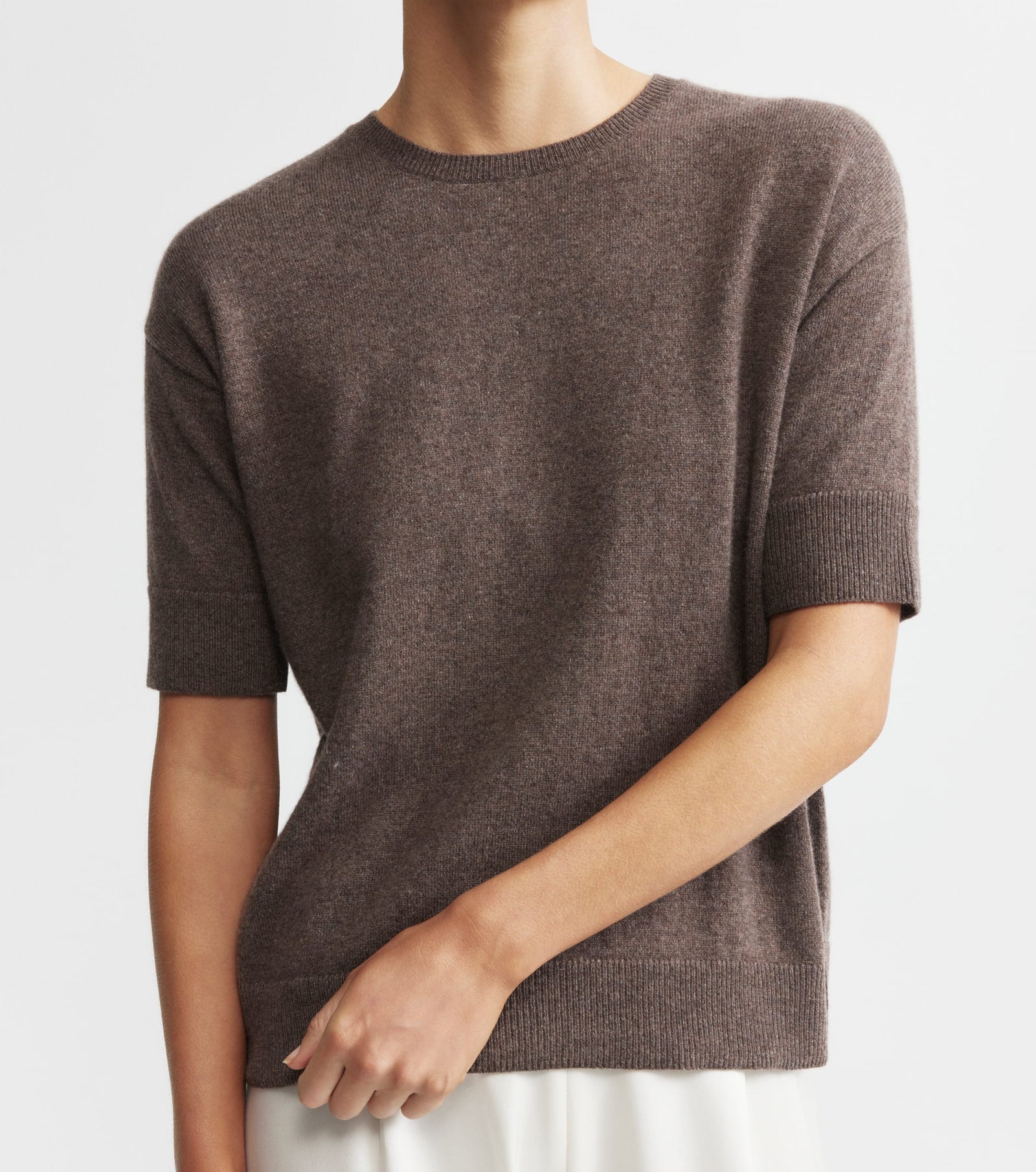 Essential Cashmere Crew Tee - Brown Melange