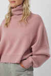 Cashmere Chunky Cropped Mock Neck Sweater - Blush