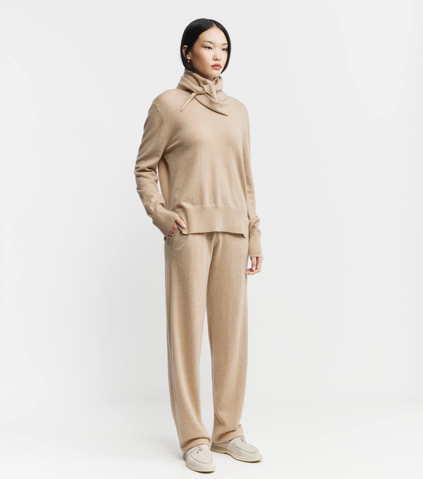Baby Cashmere Mock Neck Sweater - Camel Melange