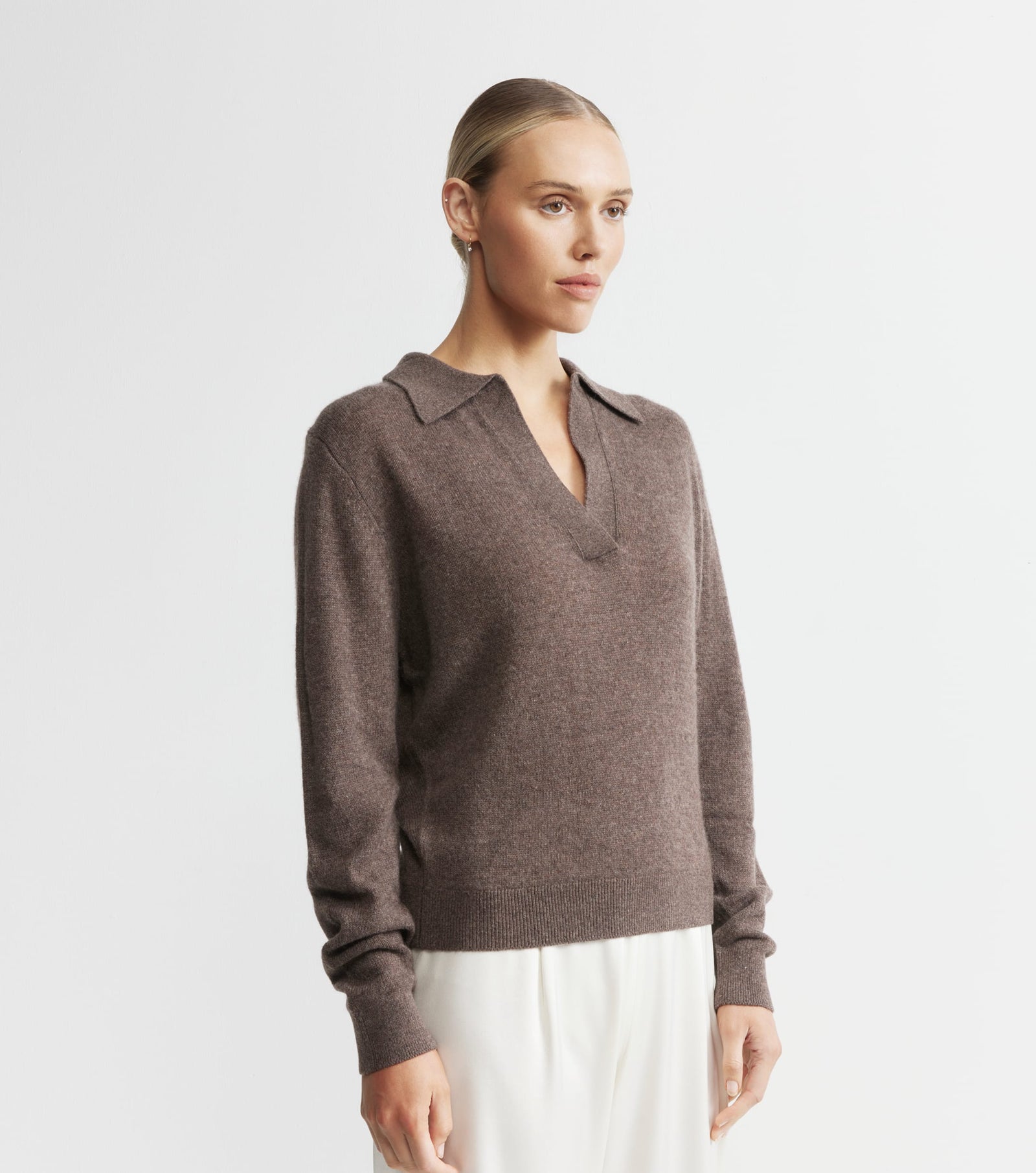 Featherweight Cashmere Polo - Brown Melange