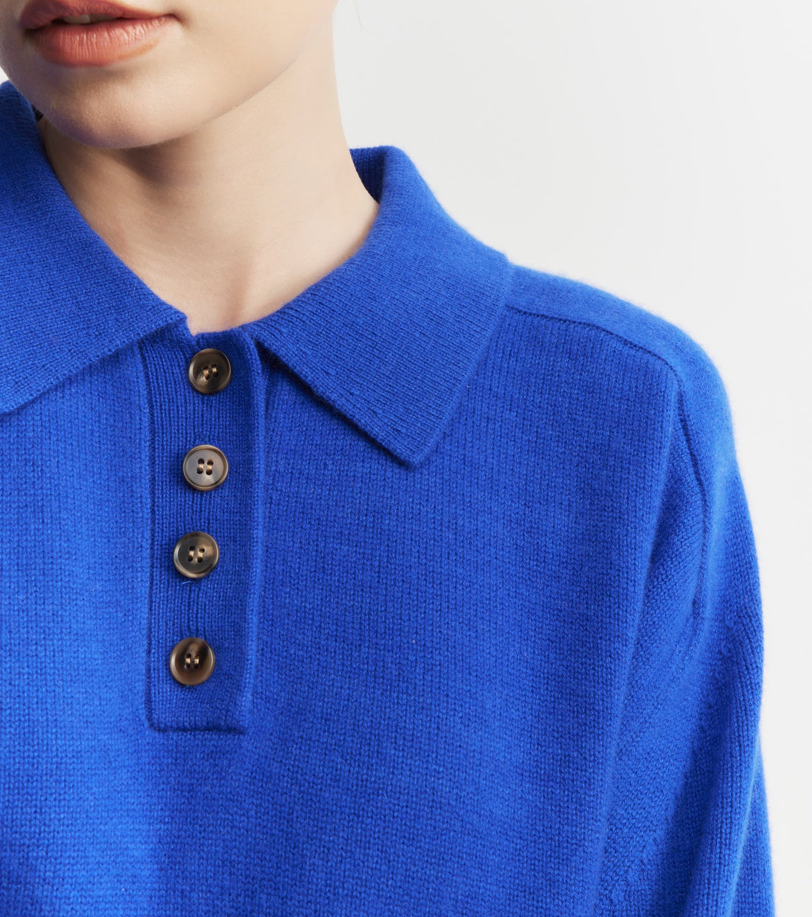 Cashmere Button Polo - Lapis