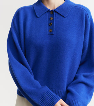 Cashmere Button Polo - Lapis
