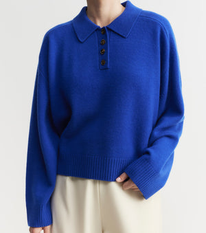 Cashmere Button Polo - Lapis