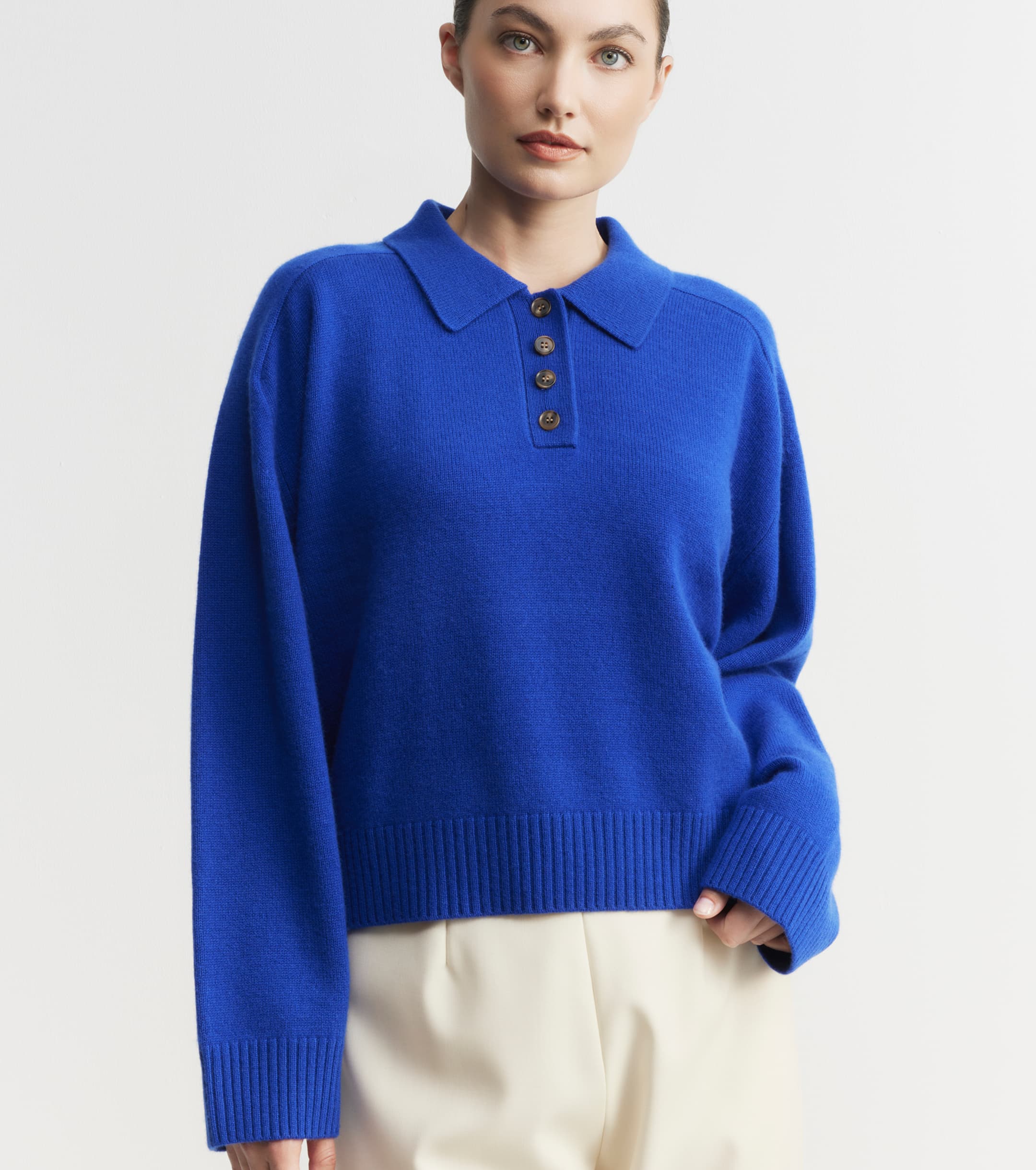 Cashmere Button Polo - Lapis