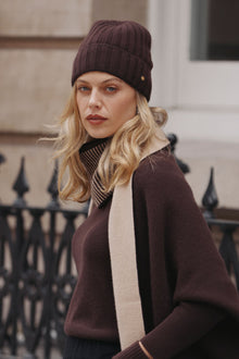  Luxe Cashmere Ribbed Beanie - Cacao